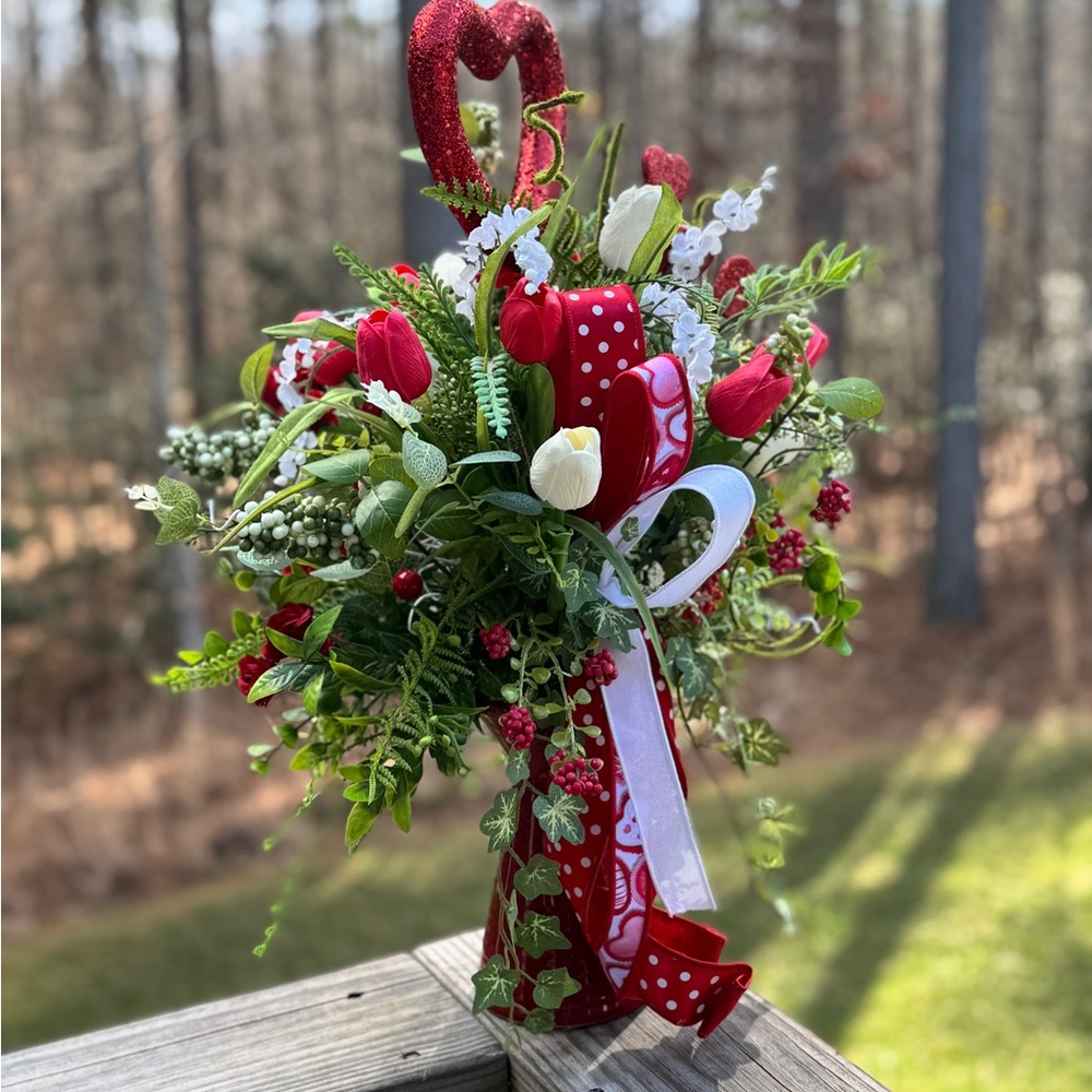 Red and White Real Touch Tulip Floral Arrangement - Picture 2 of 10